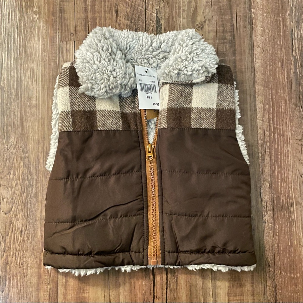 Toddler Brown Buffalo Check Sherpa Vest